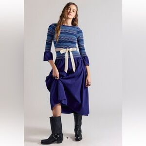 *NWT* FREE PEOPLE Guiding Star Smocked Bodice Removable Bow Midi Dress Oceana-XS